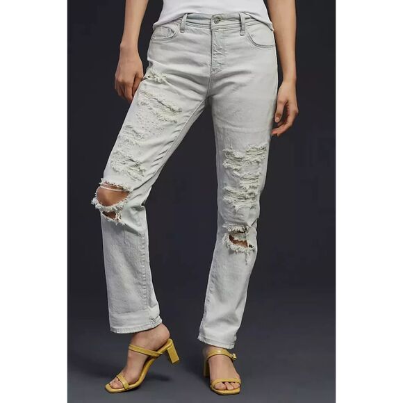 ANTHROPOLOGIE | PILCRO Light Acid Wash Distressed Slim Boyfriend Jeans Size 26 - Picture 2 of 11